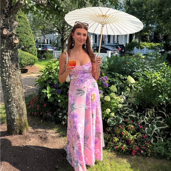 House of CB Seren Pink‎ Floral Floral Lace Back Maxi Dress NWOT Size L D-DD - Picture 15 of 16